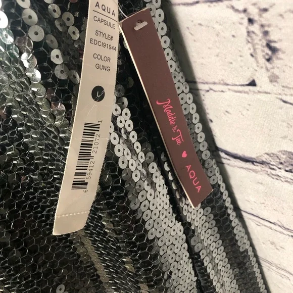 Aqua Capsule NEW Maddie&Tae Silver-Gray, Sequin, Sleeveless, Metallic Mini Dress - Picture 8 of 9